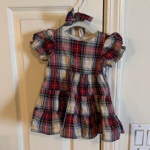 GAP Plaid Holiday Plaid Baby Dress with Headband